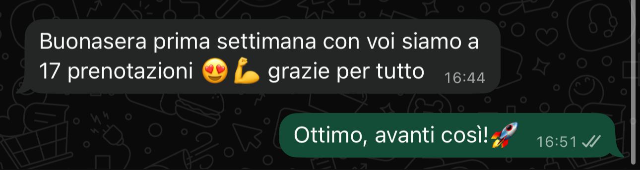 Screenshot conversazione WhatsApp con cliente