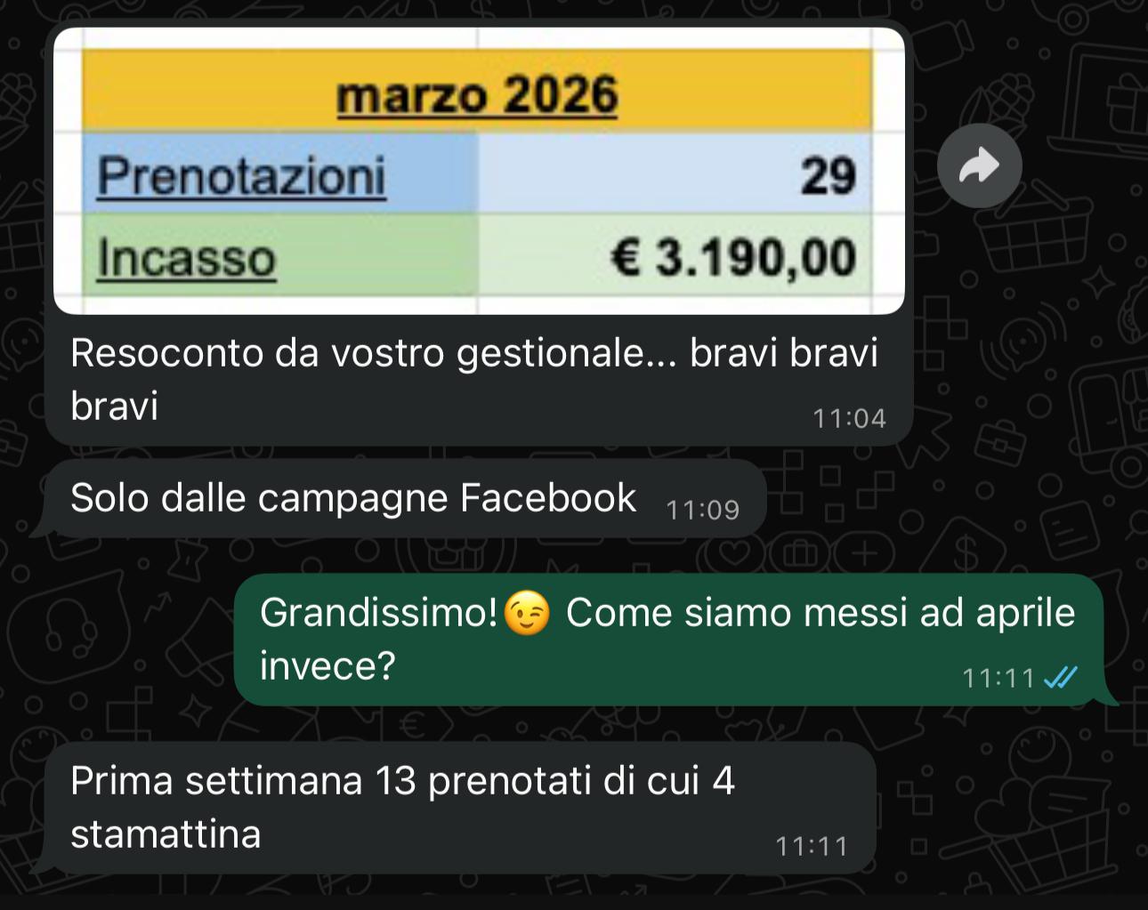 Screenshot conversazione WhatsApp con cliente